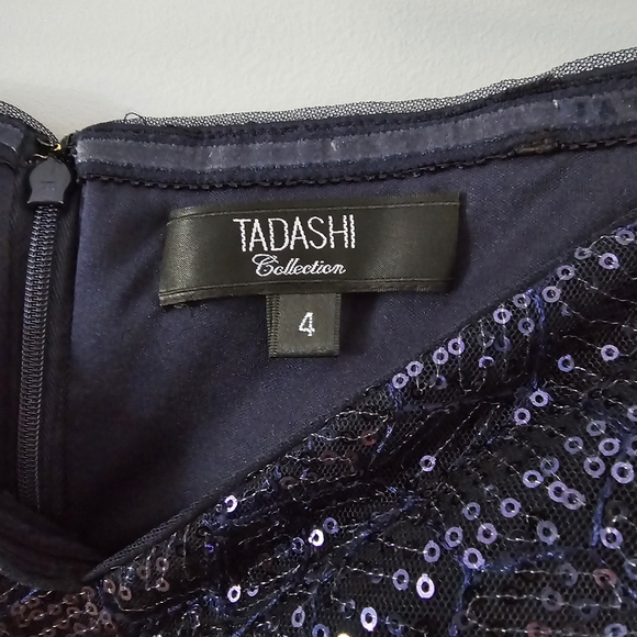 Tadashi Collection Navy Blue Strapless Sweetheart Sequin and Silk Gown Size 4 - Picture 2 of 7